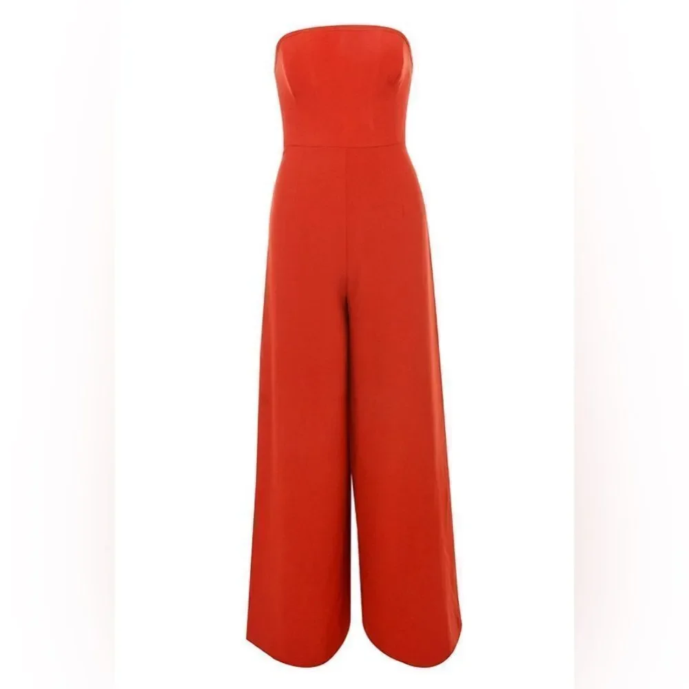 House of CB MARIEFRANCE RUST WIDE LEG CORSET JUMPSUIT